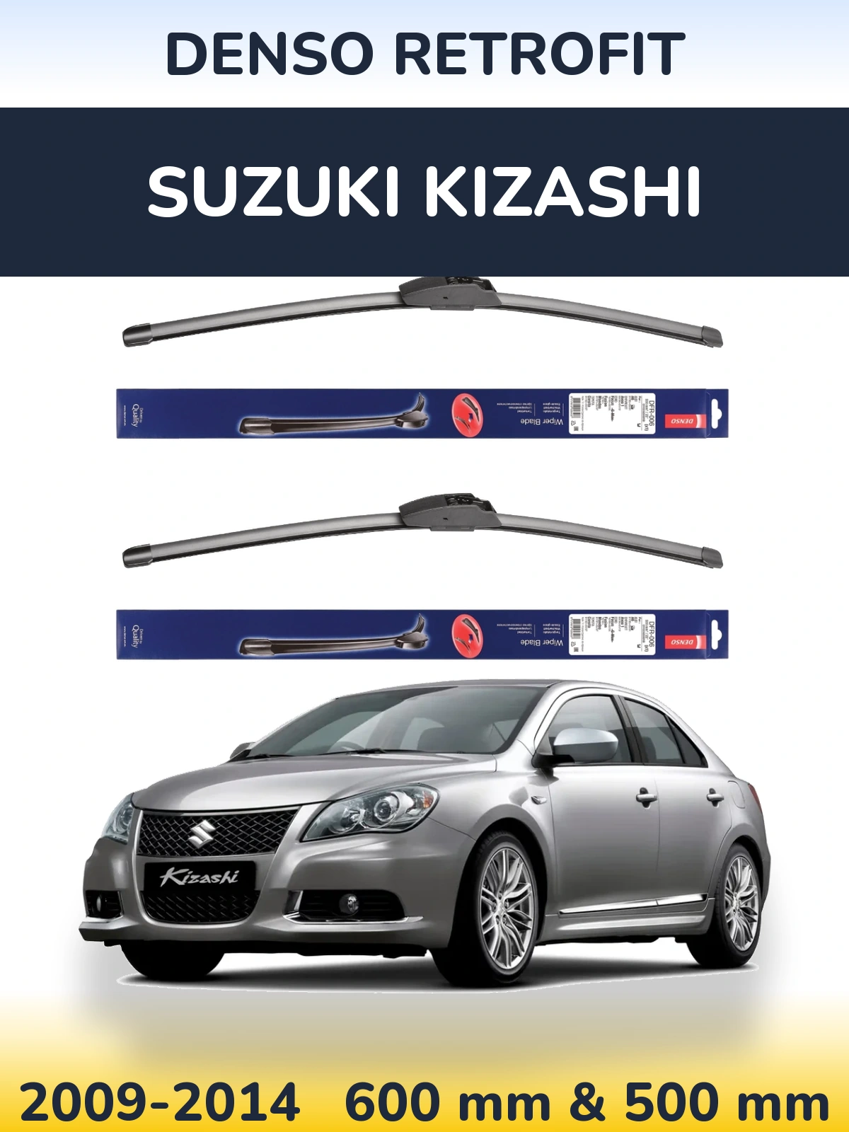 Sada předních stěračů Denso Retrofit 600 a 500 mm pro Suzuki Kizashi 2009-2014