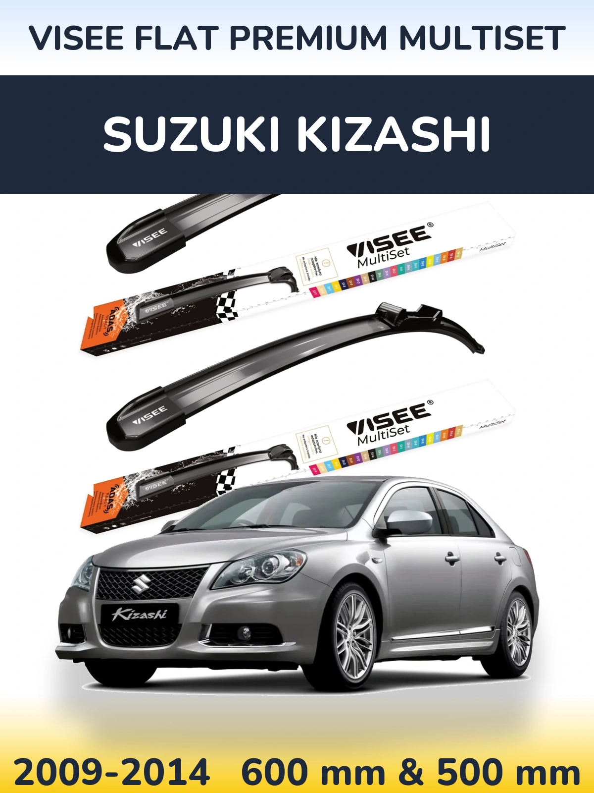 Sada předních stěračů VISEE FLAT PREMIUM MultiSet 600 a 500 mm pro Suzuki Kizashi 2009-2014