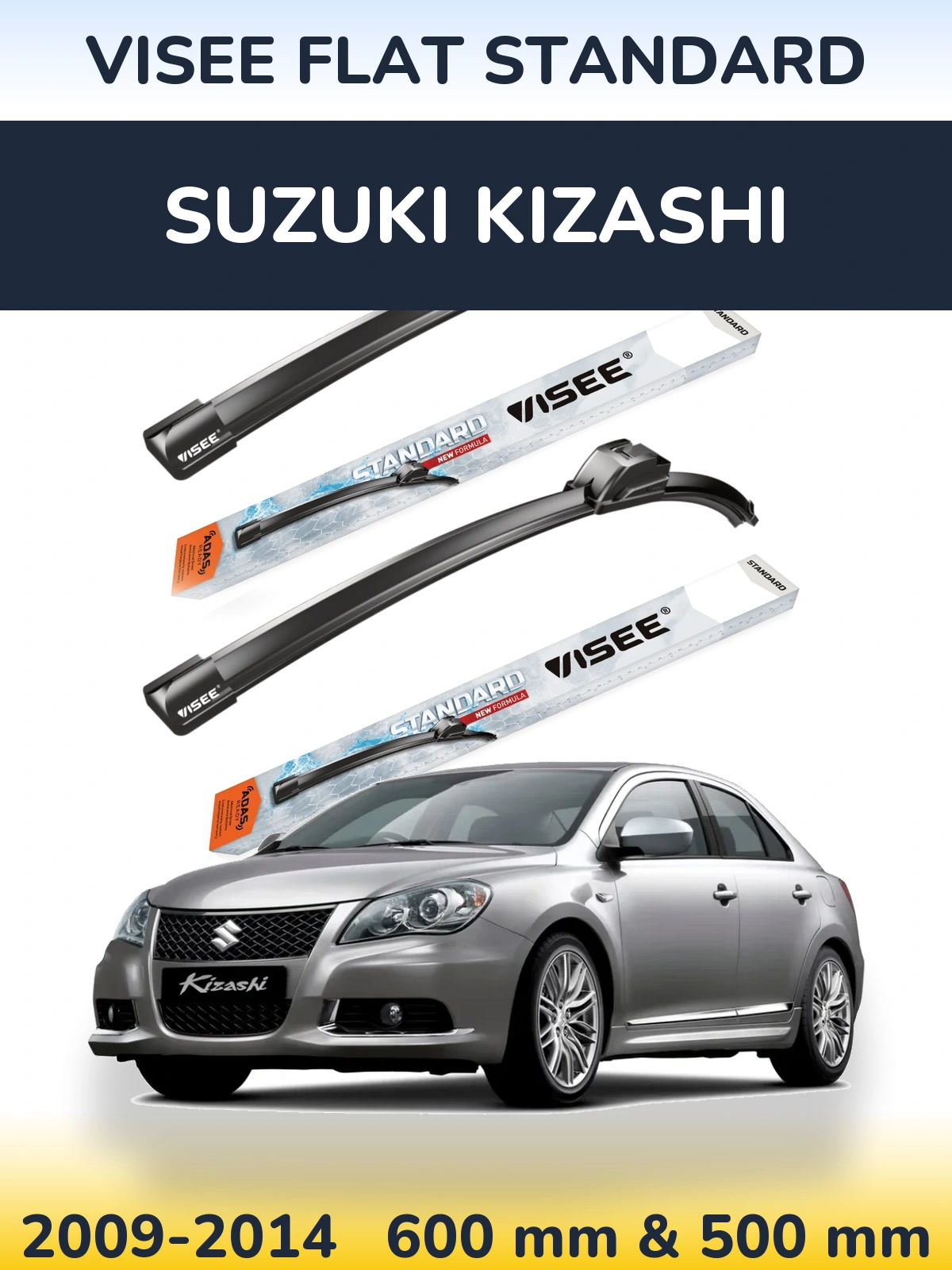 Sada předních stěračů VISEE FLAT STANDARD 600 a 500 mm pro Suzuki Kizashi 2009-2014