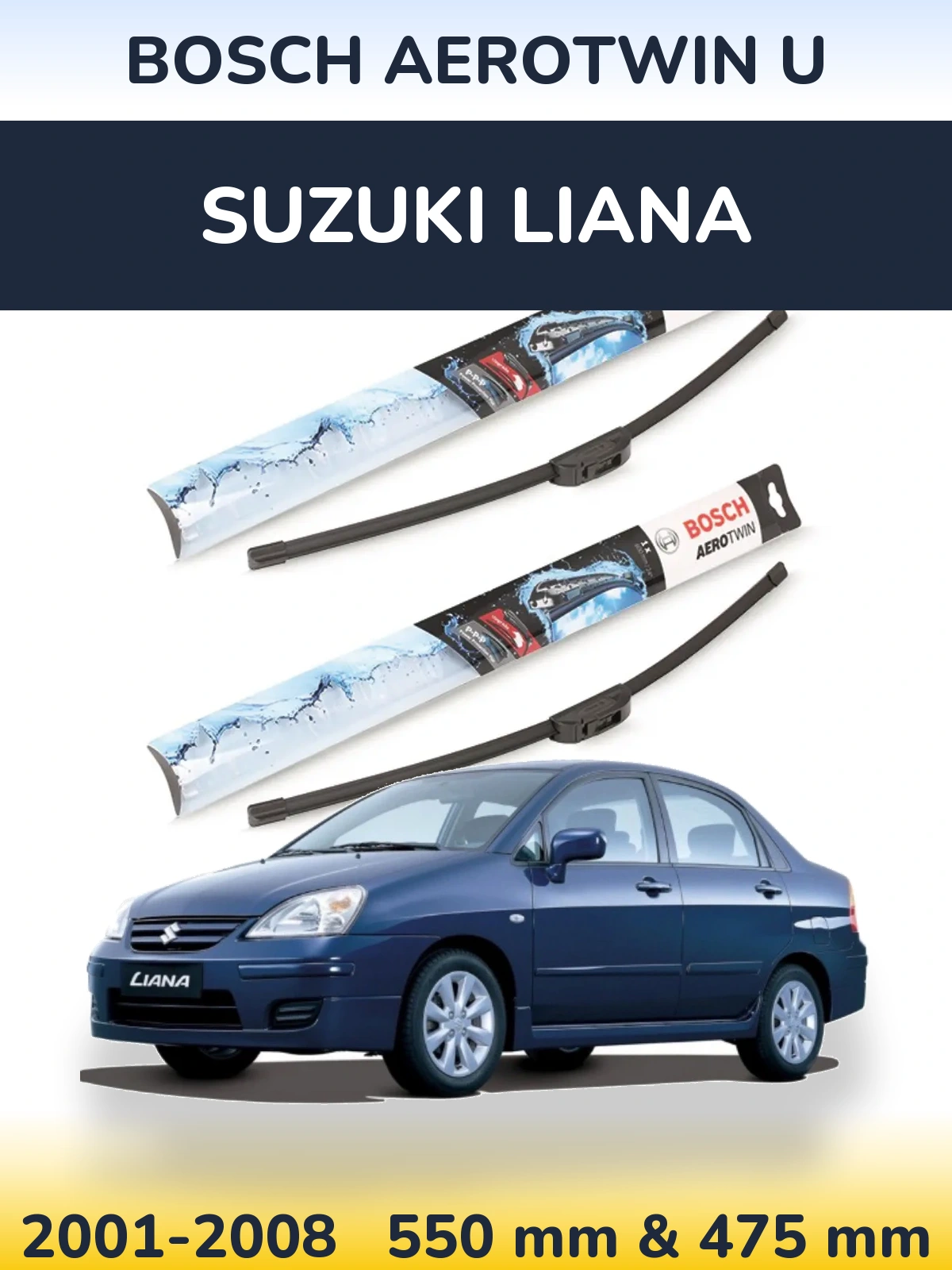 Sada předních stěračů BOSCH AeroTwin U 550 a 475 mm pro Suzuki Liana 2001-2008