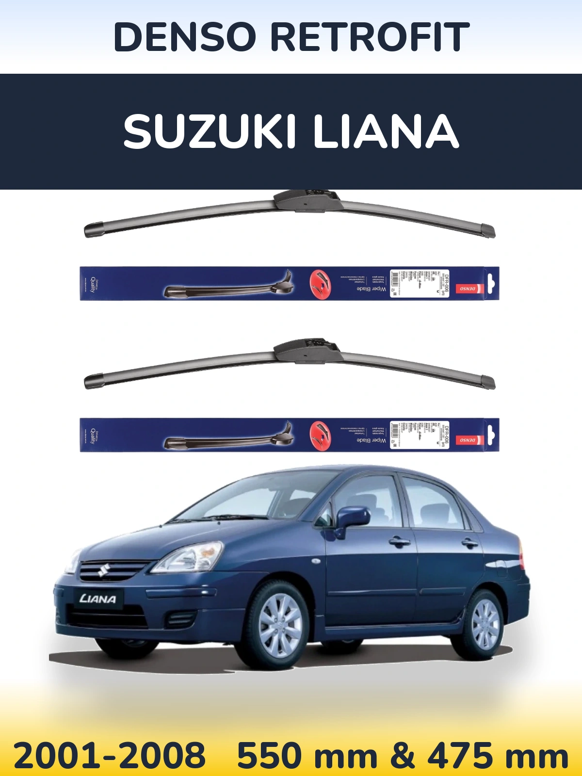 Sada předních stěračů Denso Retrofit 550 a 475 mm pro Suzuki Liana 2001-2008