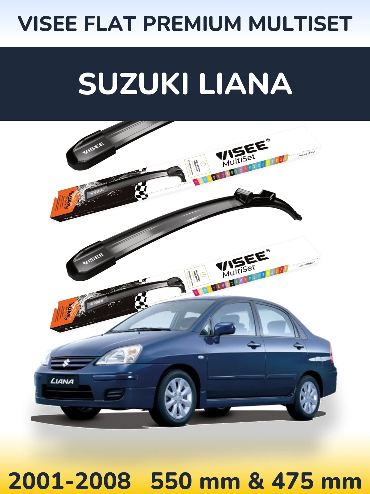 Комплект передніх щіток VISEE FLAT PREMIUM MultiSet 550 & 475 мм для Suzuki Liana 2001-2008