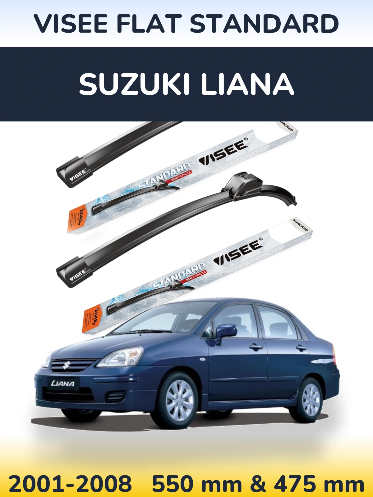 Sada předních stěračů VISEE FLAT STANDARD 550 a 475 mm pro Suzuki Liana 2001-2008