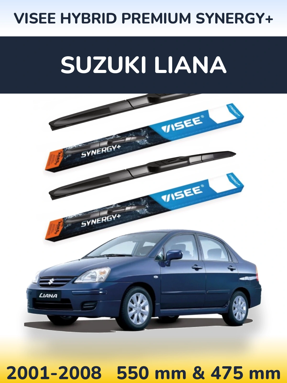 Sada předních stěračů VISEE HYBRID PREMIUM SYNERGY+ 550 a 475 mm pro Suzuki Liana 2001-2008