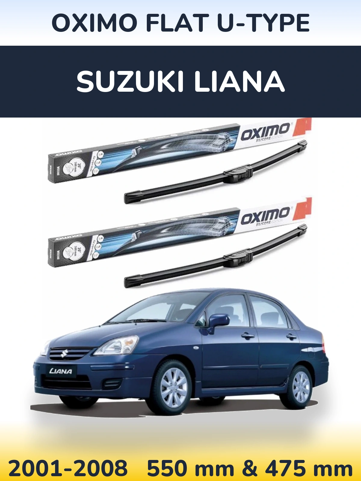 Комплект передніх щіток Oximo Flat U-type 550 & 475 мм для Suzuki Liana 2001-2008