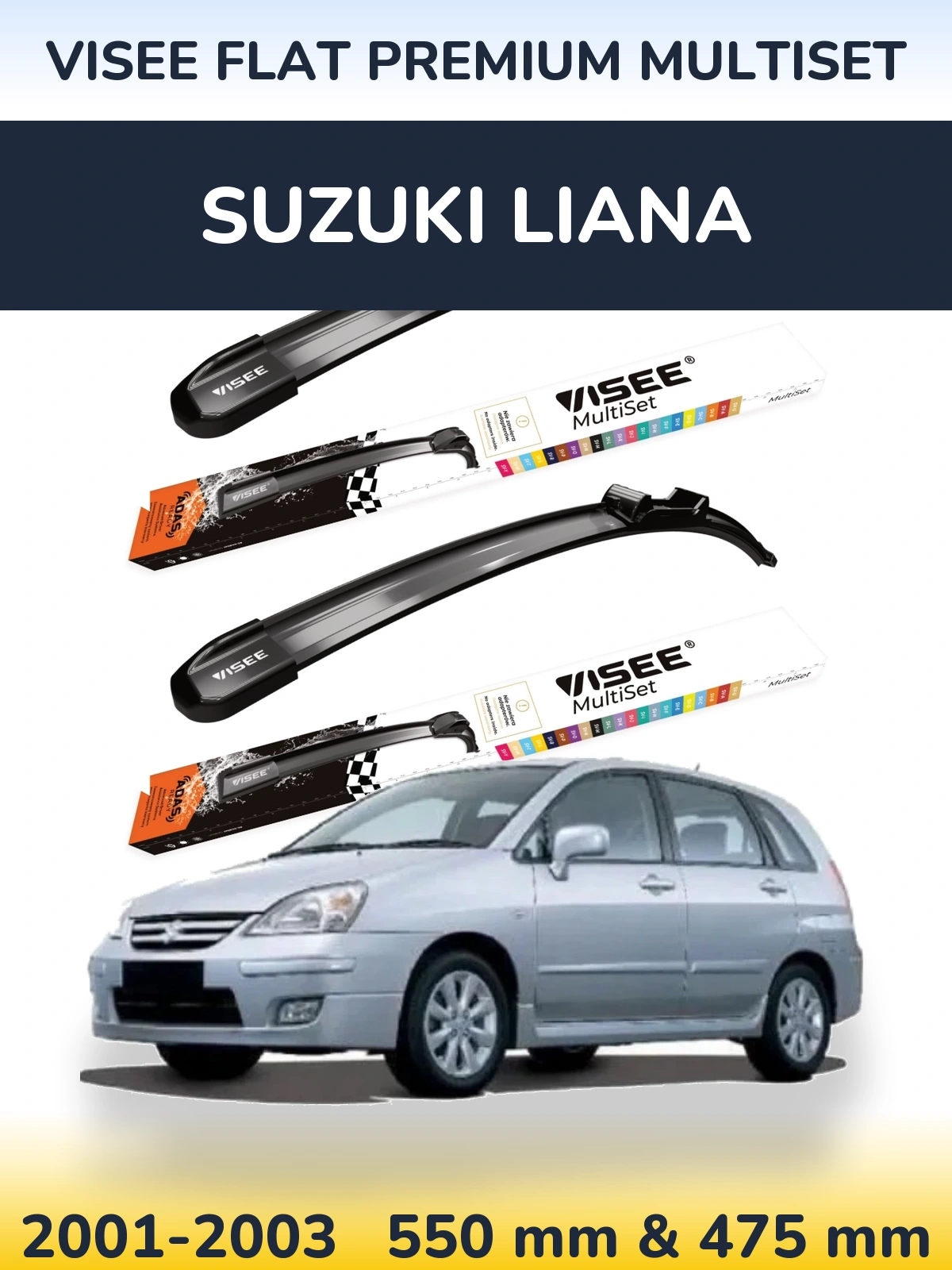 Sada předních stěračů VISEE FLAT PREMIUM MultiSet 550 a 475 mm pro Suzuki Liana 2001-2003