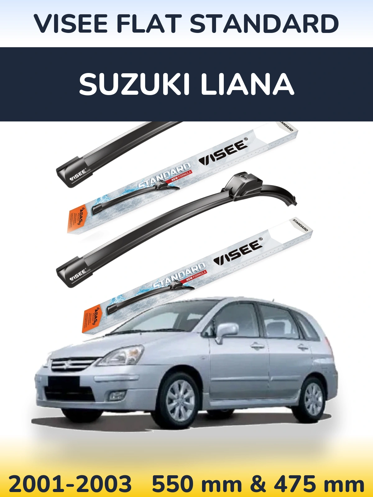 Sada předních stěračů VISEE FLAT STANDARD 550 a 475 mm pro Suzuki Liana 2001-2003