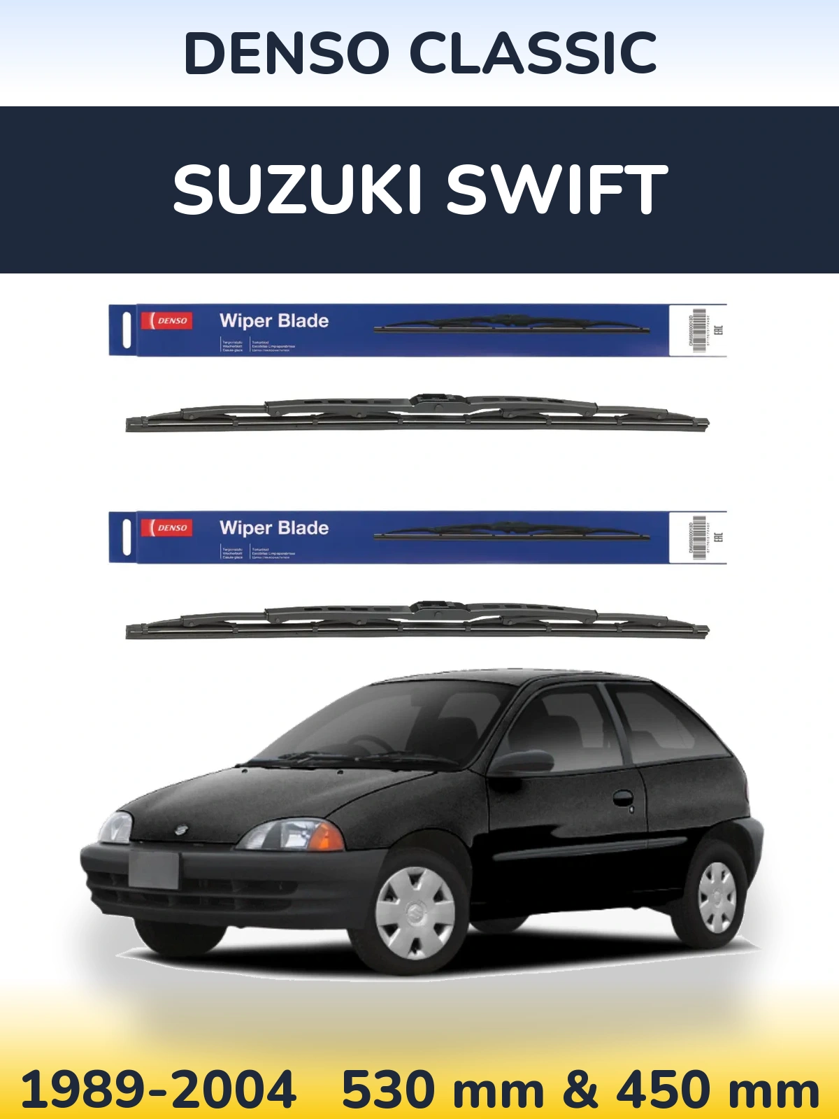 Sada předních stěračů Denso Classic 530 a 450 mm pro Suzuki Swift 1989-2004