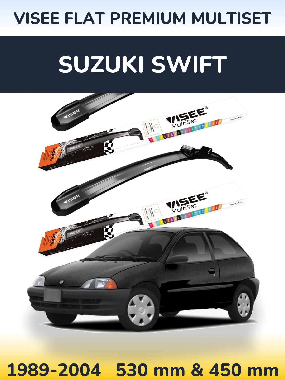Sada předních stěračů VISEE FLAT PREMIUM MultiSet 530 a 450 mm pro Suzuki Swift 1989-2004