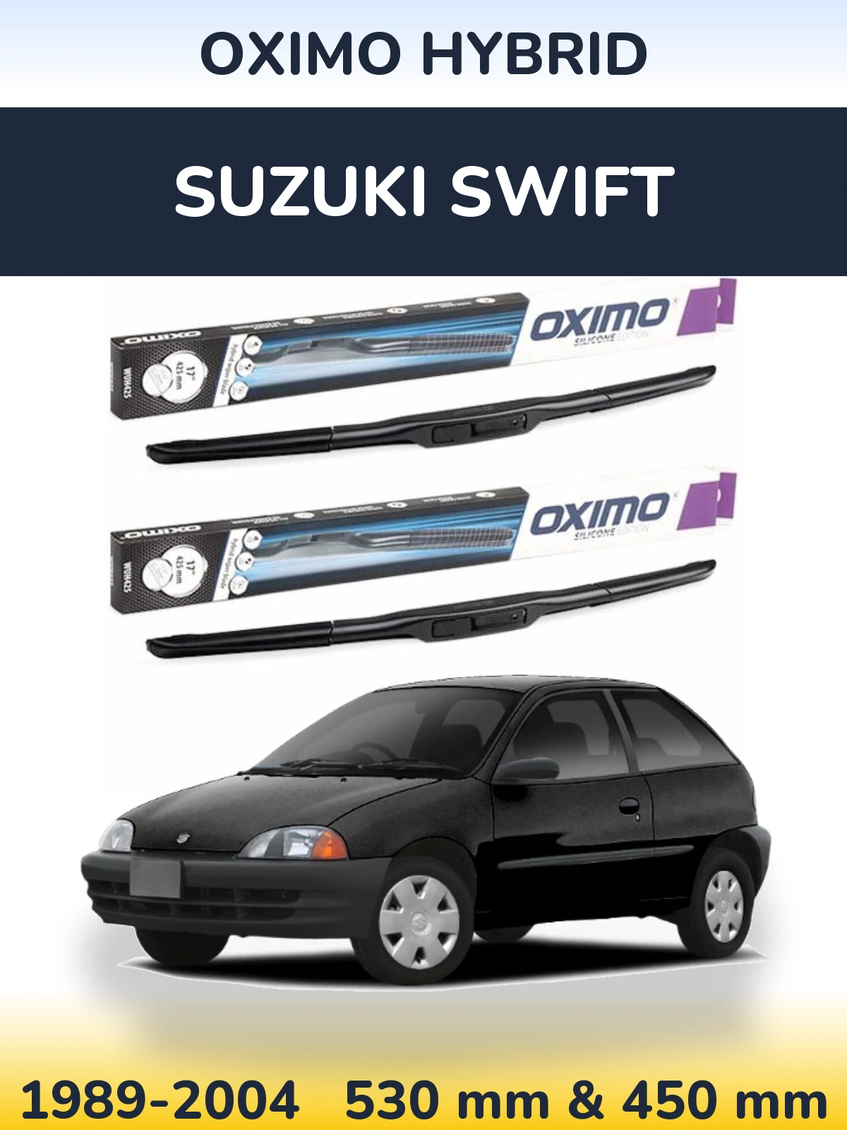 Sada předních stěračů Oximo Hybrid 530 a 450 mm pro Suzuki Swift 1989-2004