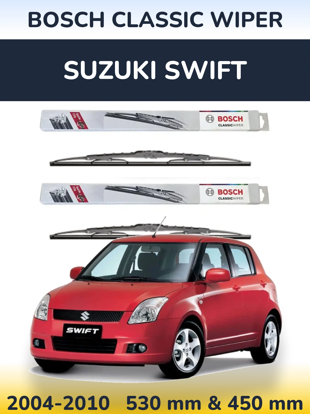 Sada předních stěračů BOSCH Classic Wiper 530 a 450 mm pro Suzuki Swift 2004-2010