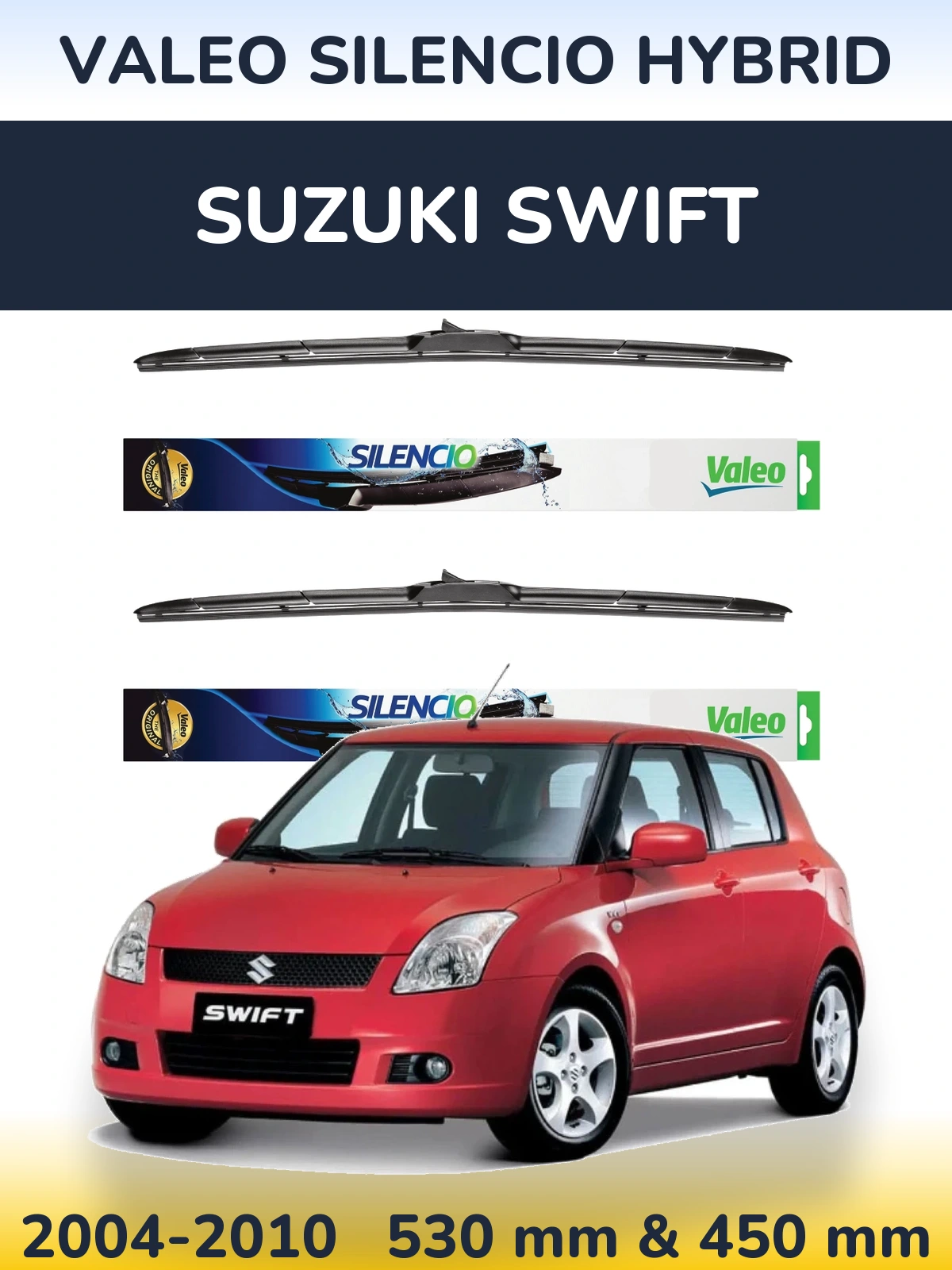 Sada předních stěračů Valeo Silencio Hybrid 530 a 450 mm pro Suzuki Swift 2004-2010