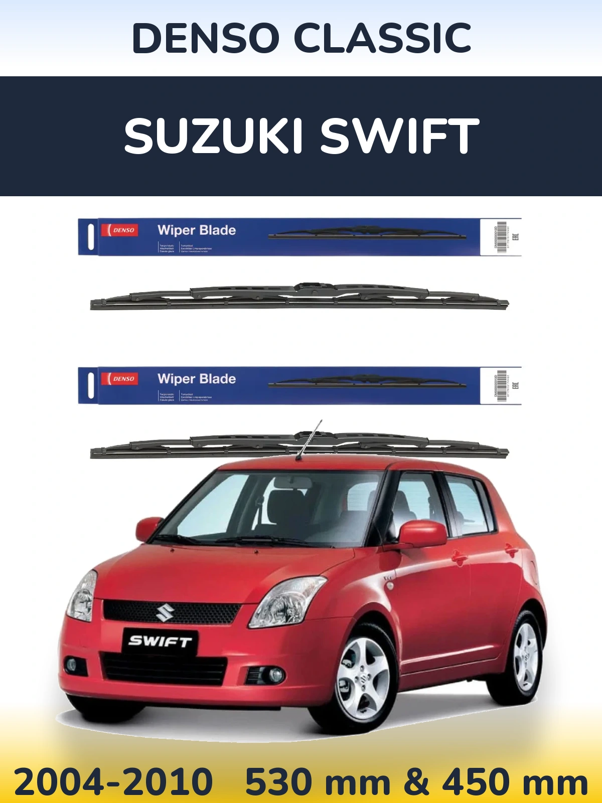 Sada předních stěračů Denso Classic 530 a 450 mm pro Suzuki Swift 2004-2010