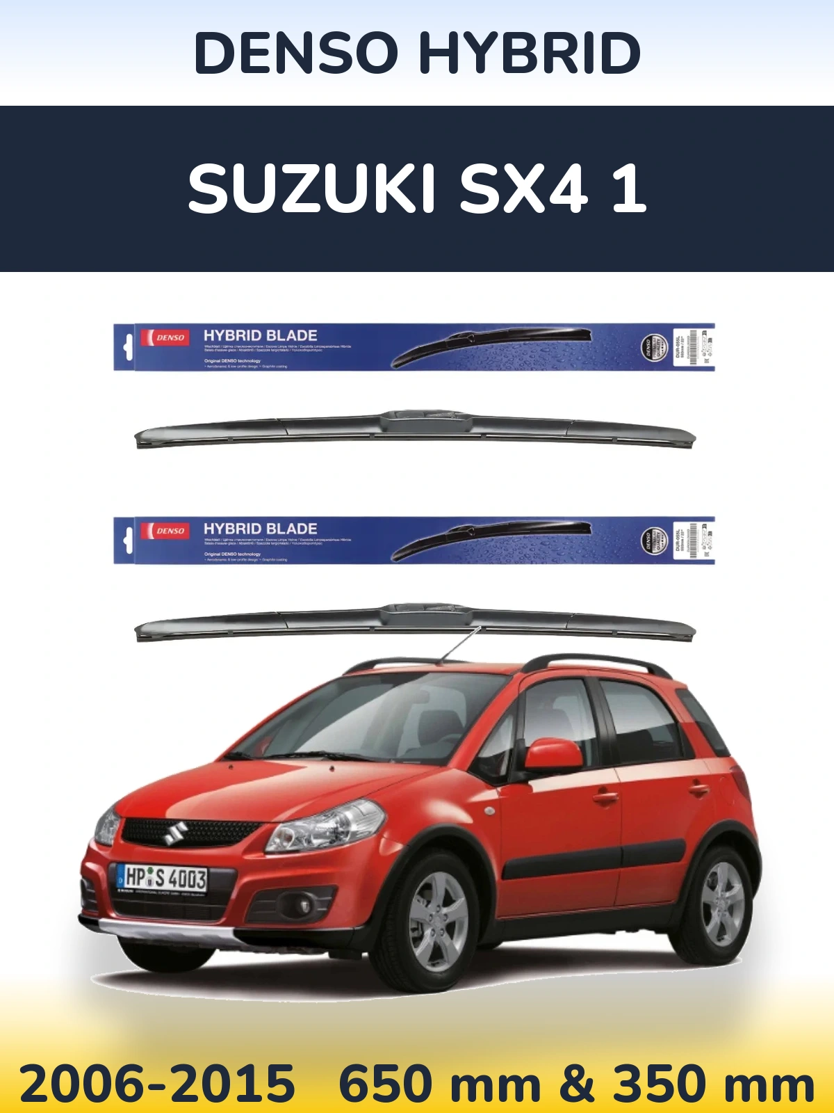 Sada předních stěračů Denso Hybrid 650 a 350 mm pro Suzuki SX4 1 2006-2015