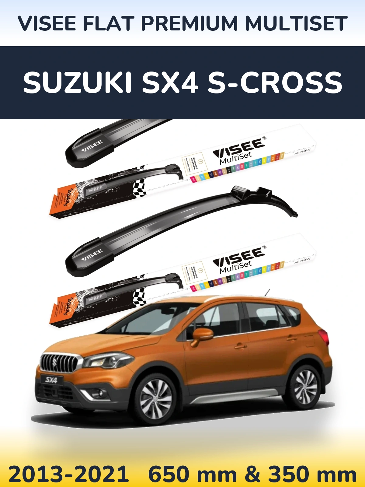 Sada předních stěračů VISEE FLAT PREMIUM MultiSet 650 a 350 mm pro Suzuki SX4 S-Cross 2013-2021