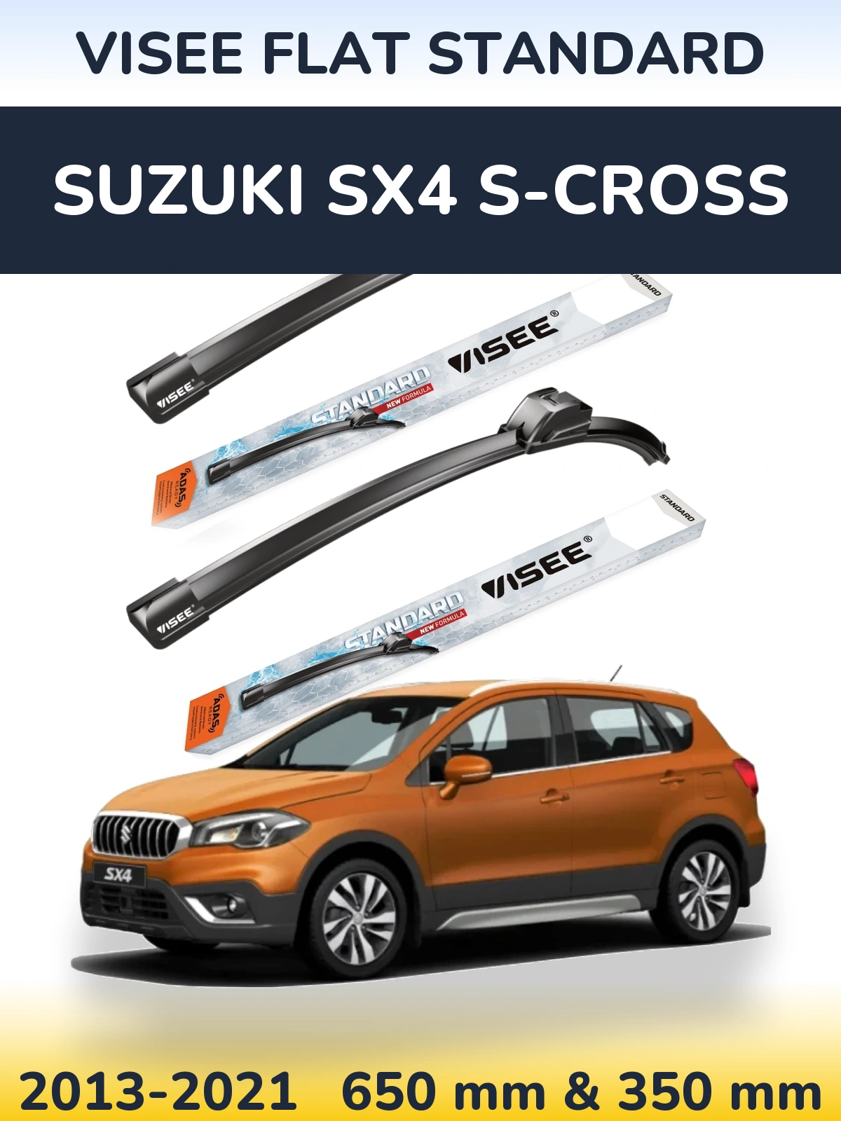 Sada předních stěračů VISEE FLAT STANDARD 650 a 350 mm pro Suzuki SX4 S-Cross 2013-2021