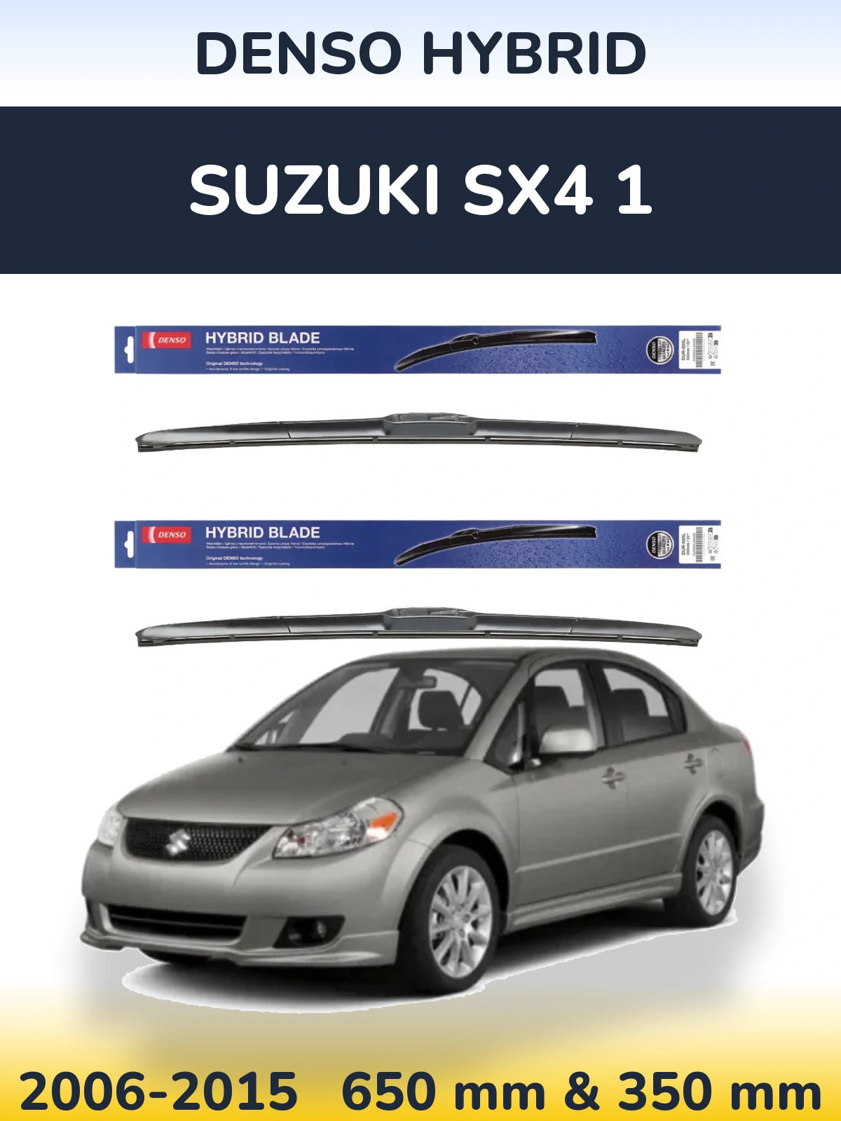 Sada předních stěračů Denso Hybrid 650 a 350 mm pro Suzuki SX4 1 2006-2015