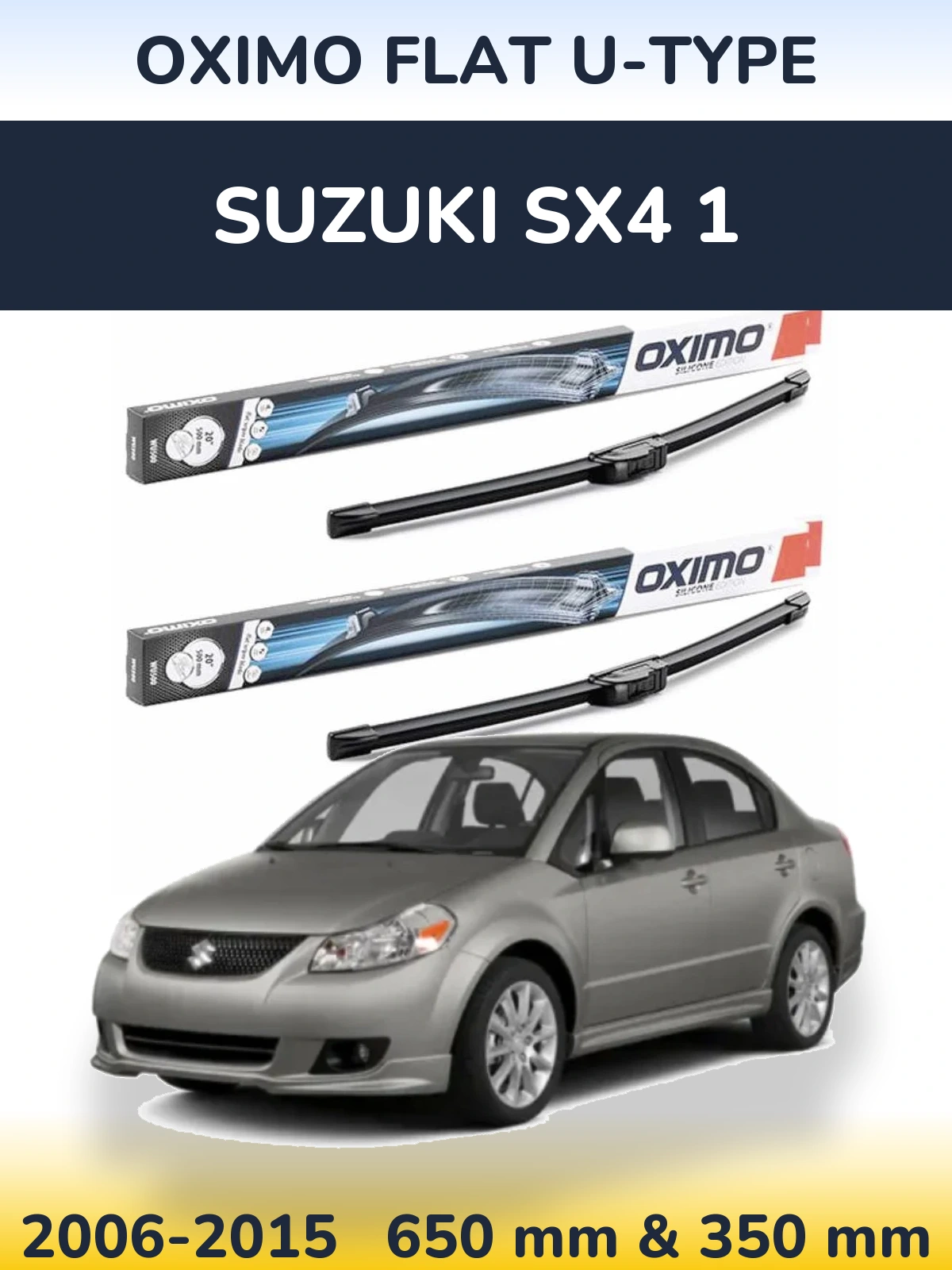 Sada předních stěračů Oximo Flat U-type 650 a 350 mm pro Suzuki SX4 1 2006-2015