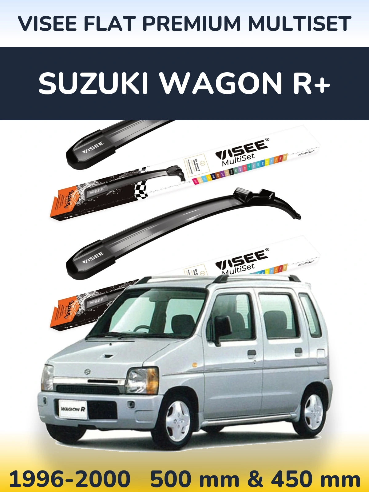 Sada předních stěračů VISEE FLAT PREMIUM MultiSet 500 a 450 mm pro Suzuki Wagon R+ 1996-2000