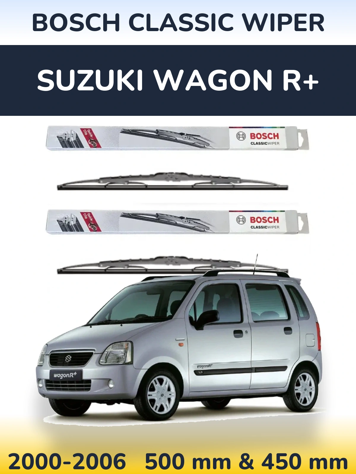 Sada předních stěračů BOSCH Classic Wiper 500 a 450 mm pro Suzuki Wagon R+ 2000-2006