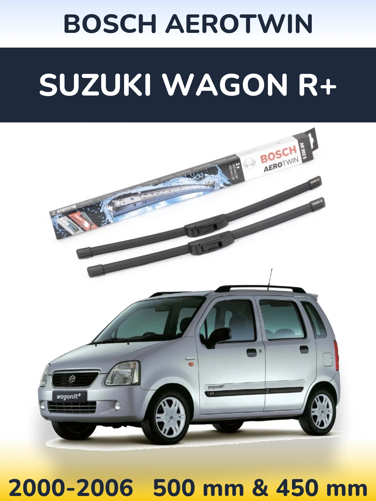 Sada předních stěračů BOSCH AeroTwin 500 a 450 mm pro Suzuki Wagon R+ 2000-2006