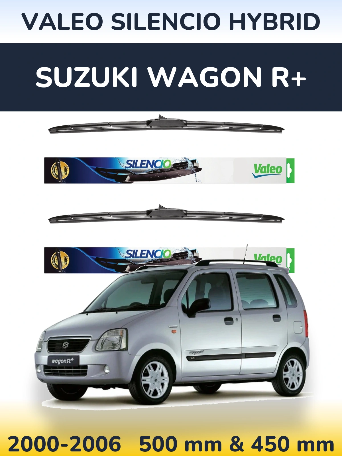 Sada předních stěračů Valeo Silencio Hybrid 500 a 450 mm pro Suzuki Wagon R+ 2000-2006
