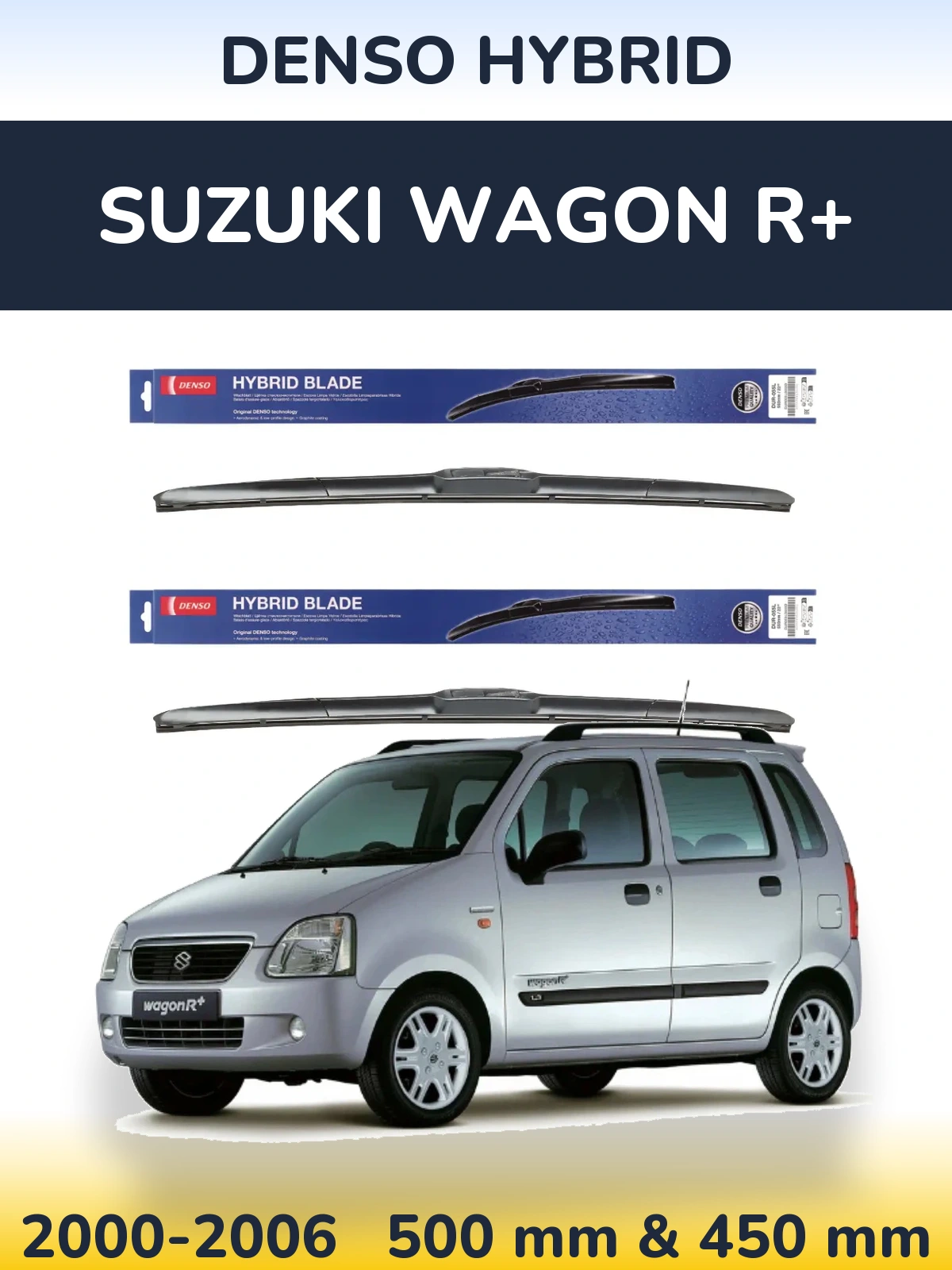 Sada předních stěračů Denso Hybrid 500 a 450 mm pro Suzuki Wagon R+ 2000-2006
