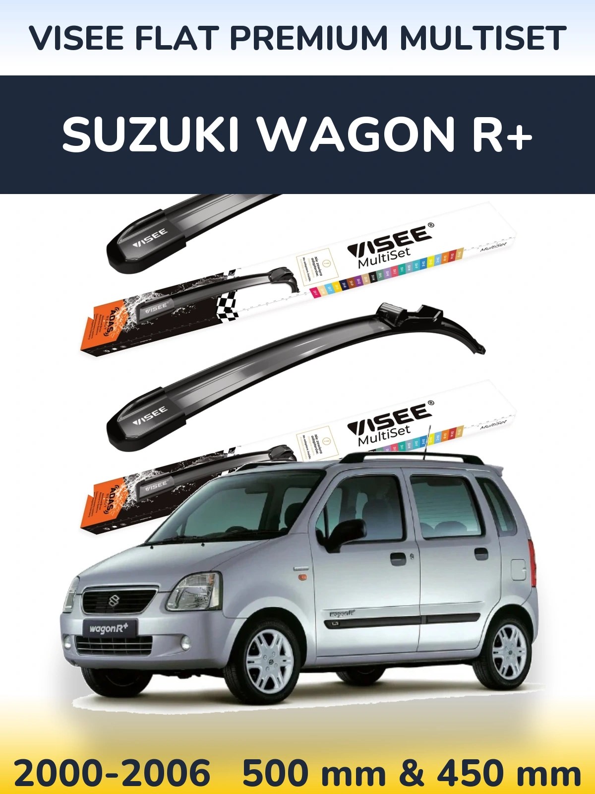 Sada předních stěračů VISEE FLAT PREMIUM MultiSet 500 a 450 mm pro Suzuki Wagon R+ 2000-2006