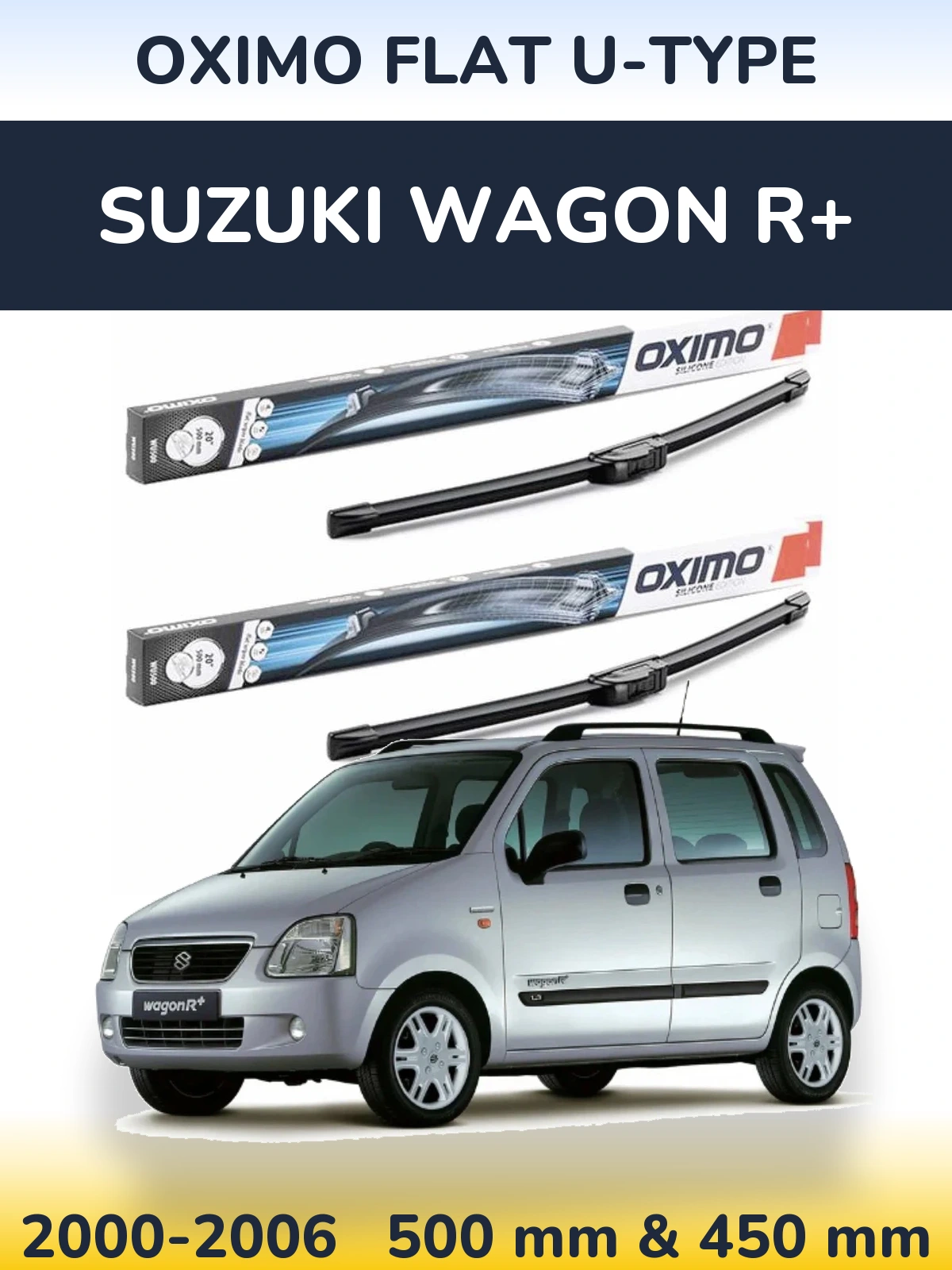 Sada předních stěračů Oximo Flat U-type 500 a 450 mm pro Suzuki Wagon R+ 2000-2006