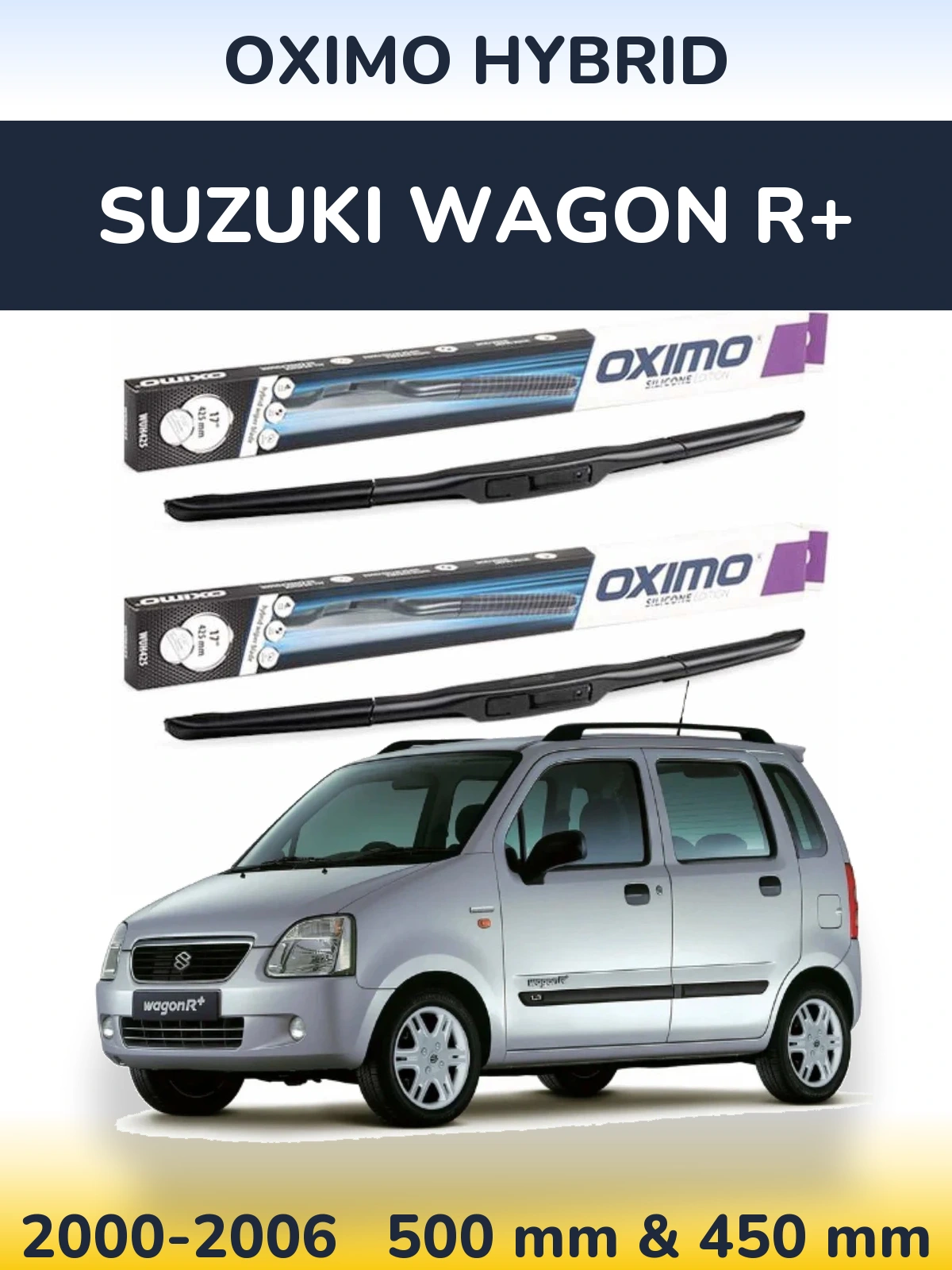 Sada předních stěračů Oximo Hybrid 500 a 450 mm pro Suzuki Wagon R+ 2000-2006