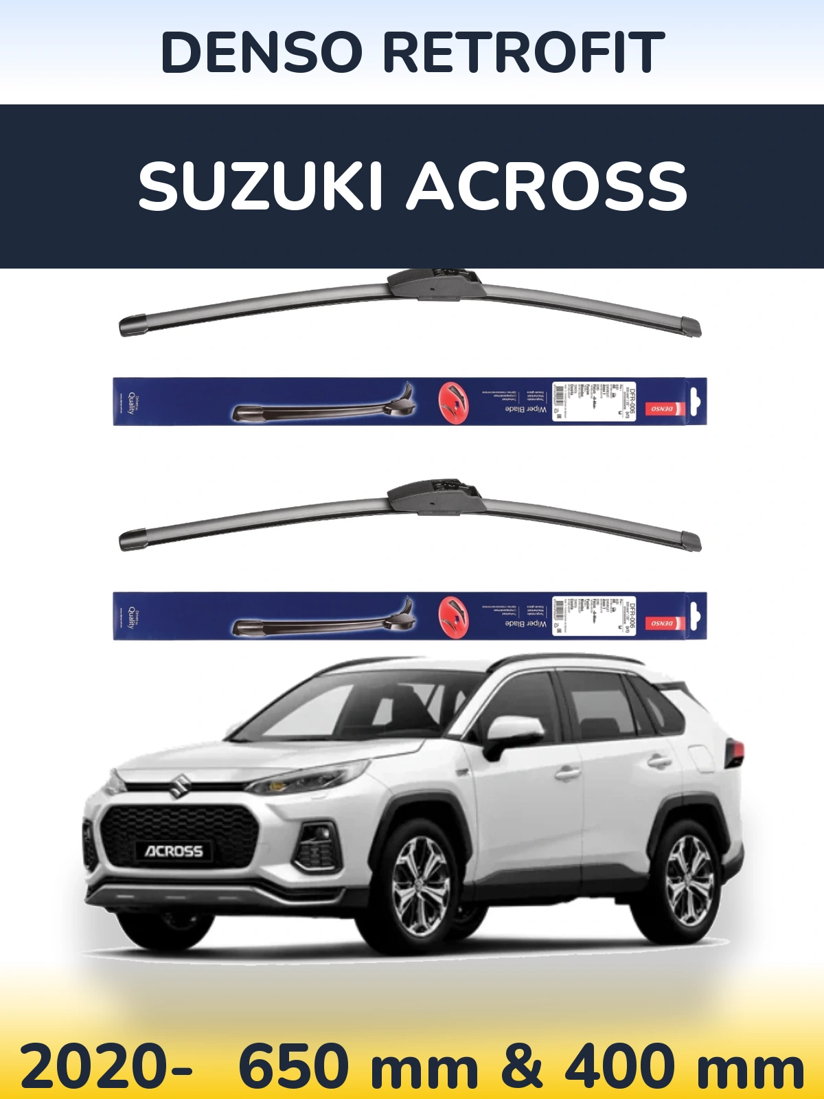 Sada předních stěračů Denso Retrofit 650 a 400 mm pro Suzuki Across 2020-2026