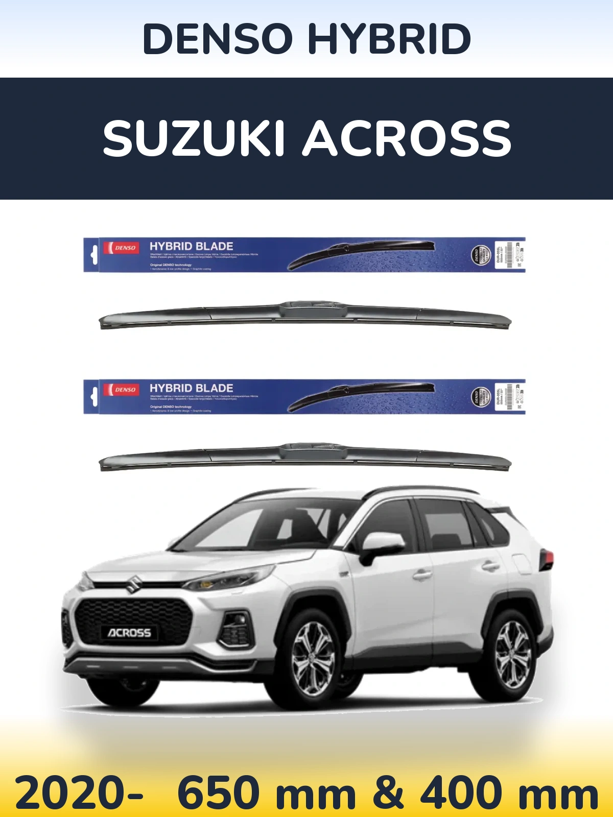 Sada předních stěračů Denso Hybrid 650 a 400 mm pro Suzuki Across 2020-2026