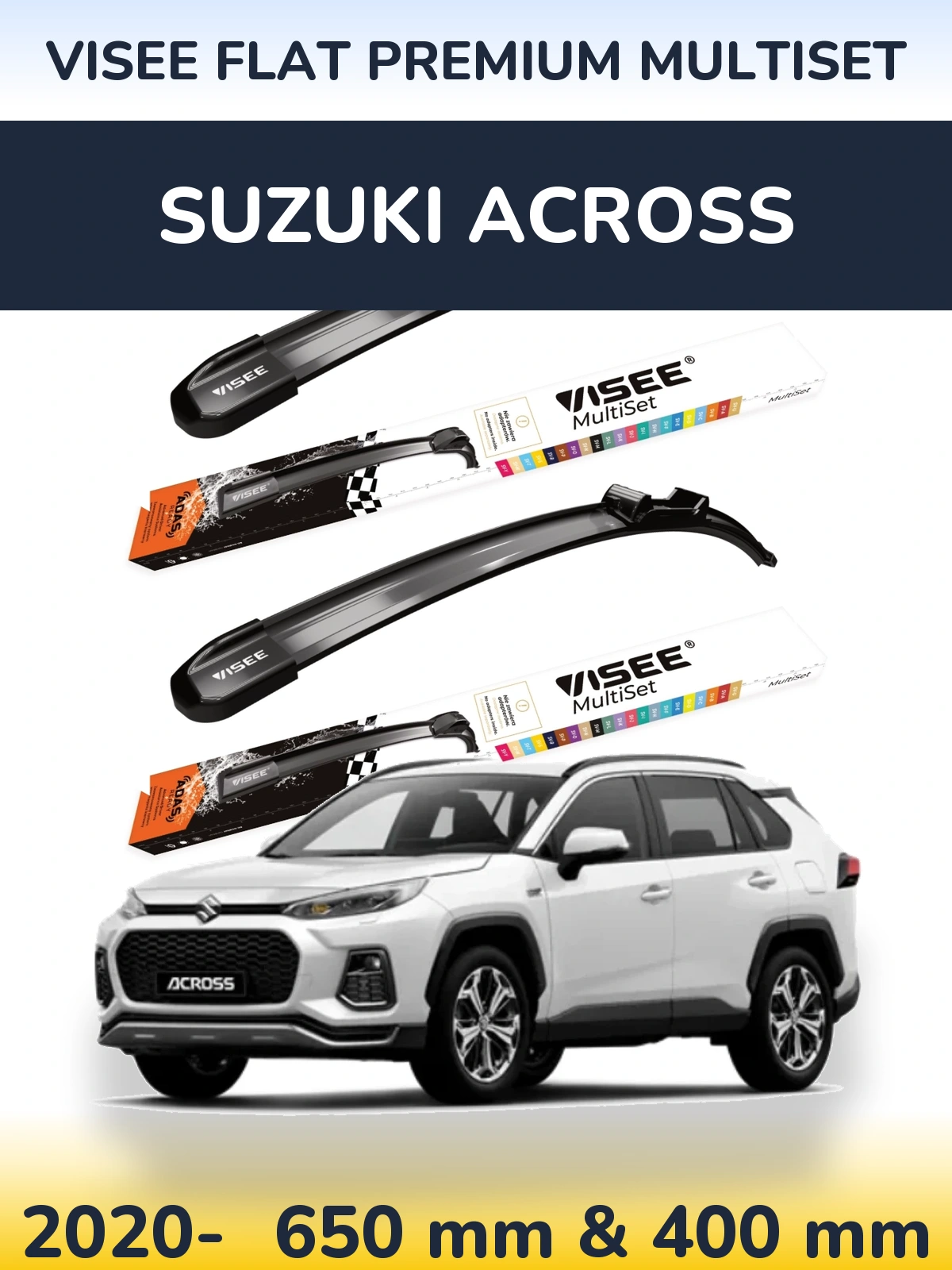 Sada předních stěračů VISEE FLAT PREMIUM MultiSet 650 a 400 mm pro Suzuki Across 2020-2026