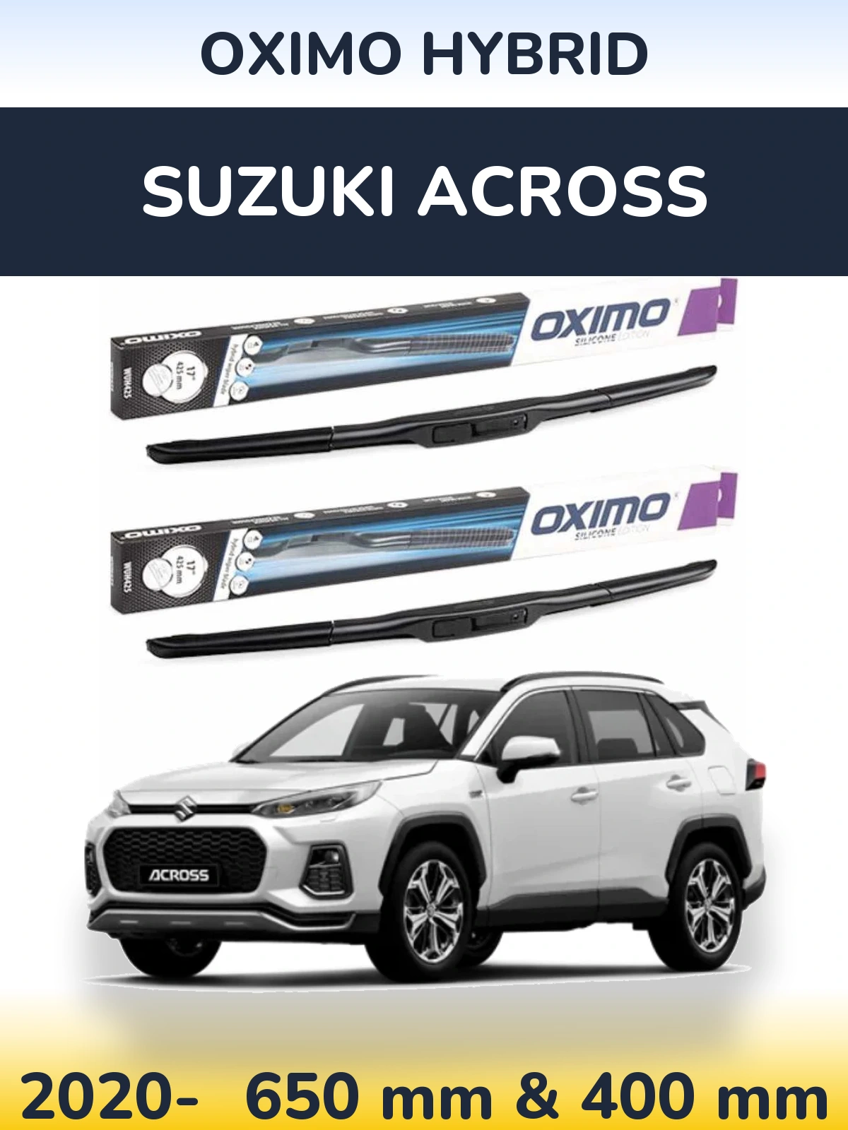 Sada předních stěračů Oximo Hybrid 650 a 400 mm pro Suzuki Across 2020-2026
