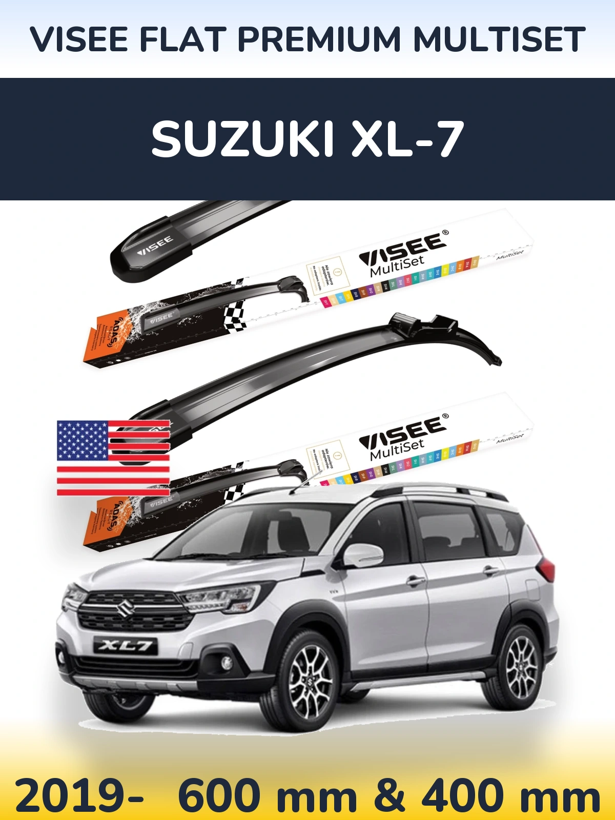 Sada předních stěračů VISEE FLAT PREMIUM MultiSet 600 a 400 mm pro Suzuki XL-7 2019-2026
