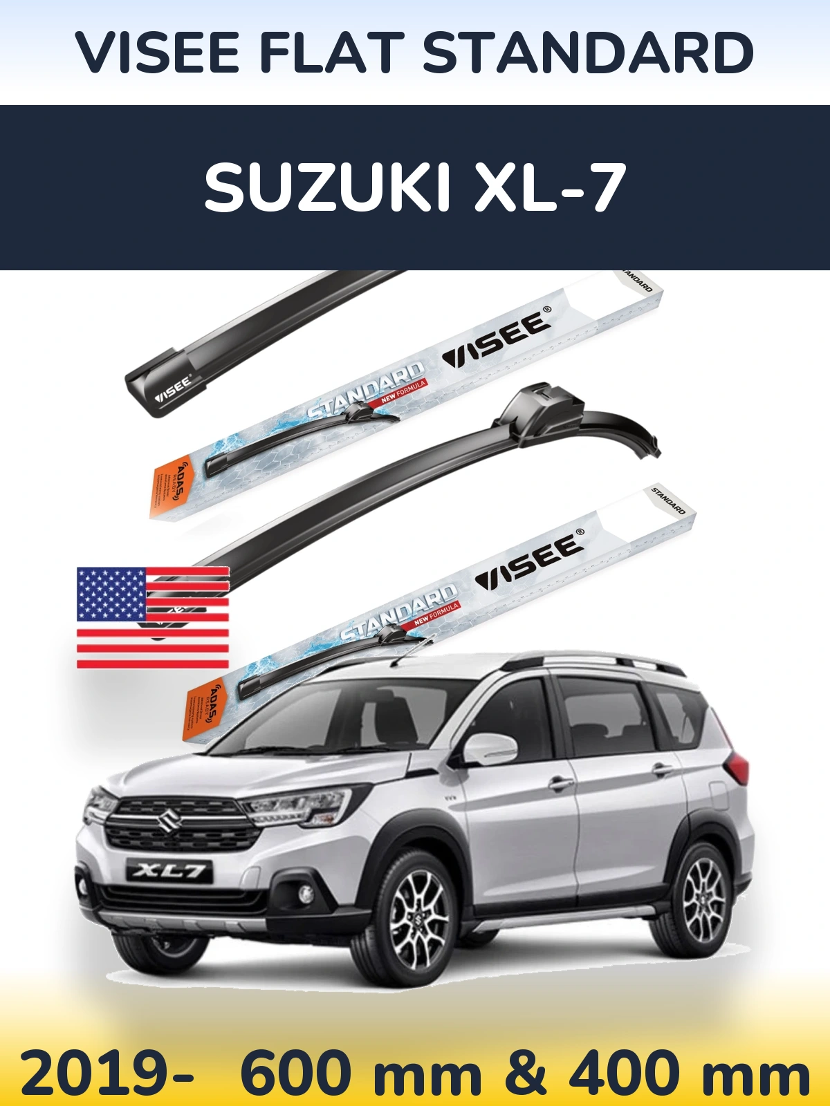 Sada předních stěračů VISEE FLAT STANDARD 600 a 400 mm pro Suzuki XL-7 2019-2026