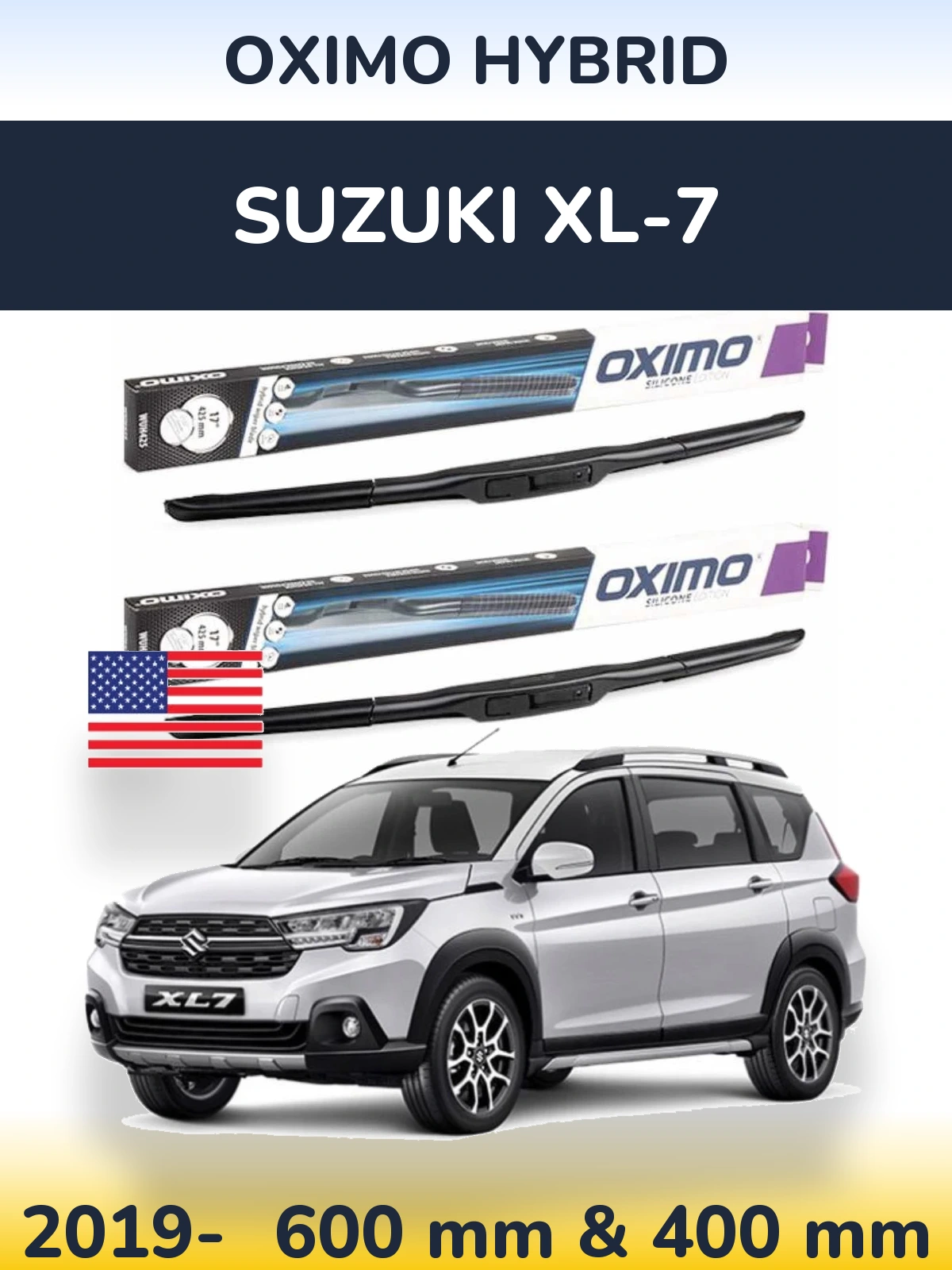 Sada předních stěračů Oximo Hybrid 600 a 400 mm pro Suzuki XL-7 2019-2026