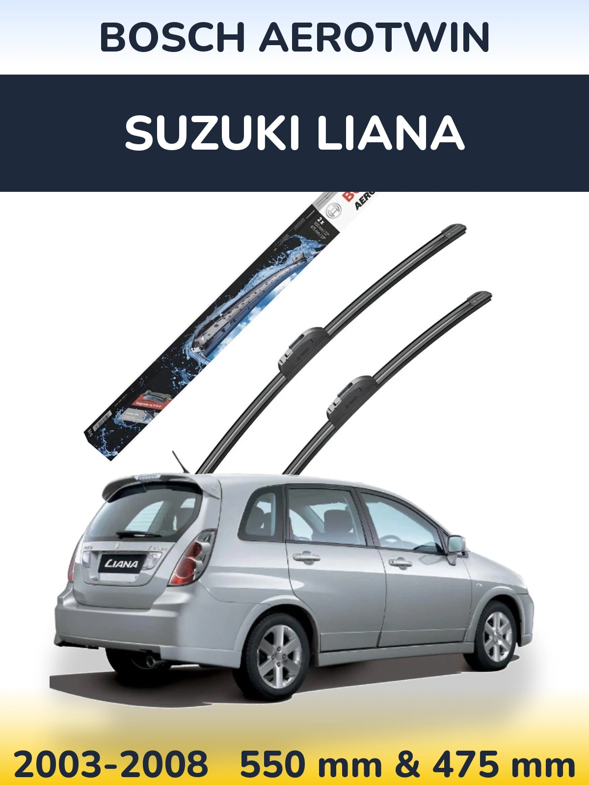 Sada předních stěračů BOSCH AeroTwin 550 a 475 mm pro Suzuki Liana 2003-2008