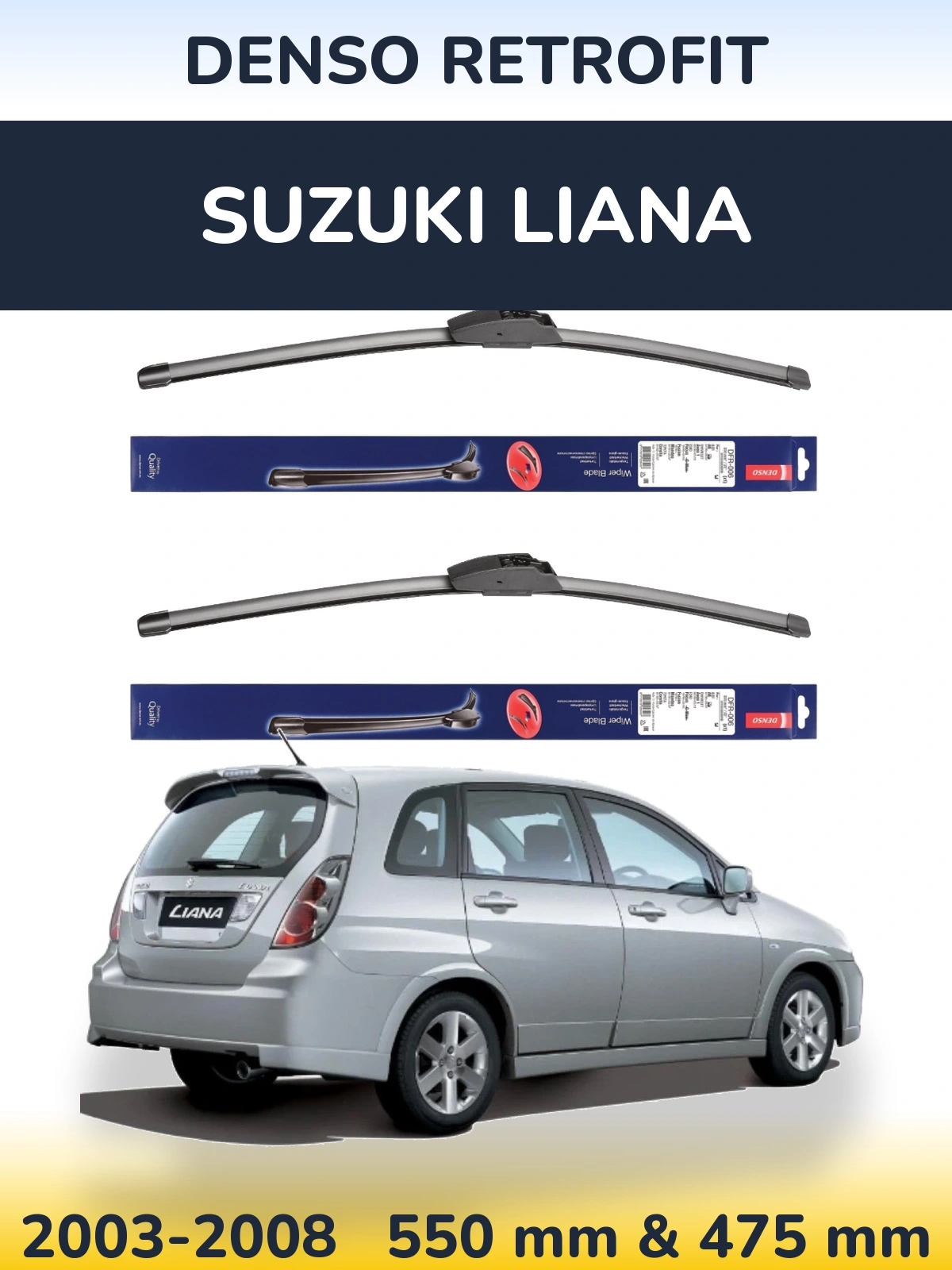 Комплект передніх щіток Denso Retrofit 550 & 475 мм для Suzuki Liana 2003-2008