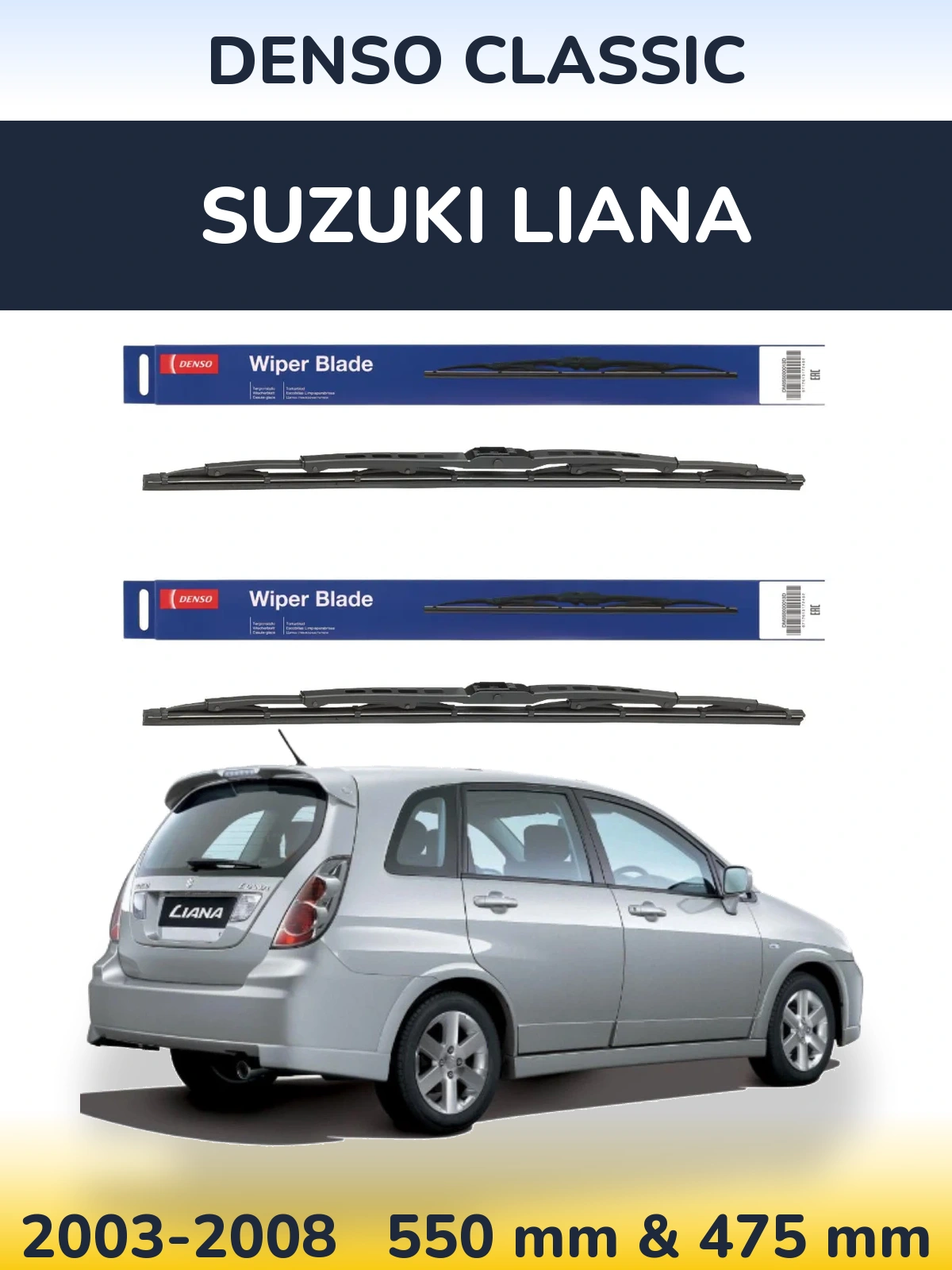 Sada předních stěračů Denso Classic 550 a 475 mm pro Suzuki Liana 2003-2008