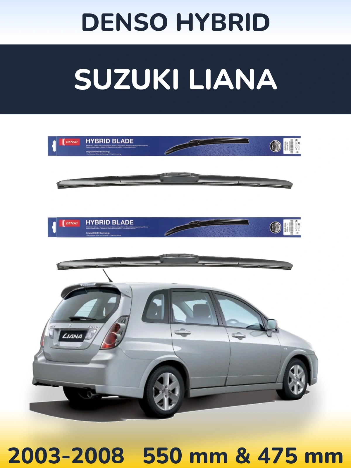 Sada předních stěračů Denso Hybrid 550 a 475 mm pro Suzuki Liana 2003-2008