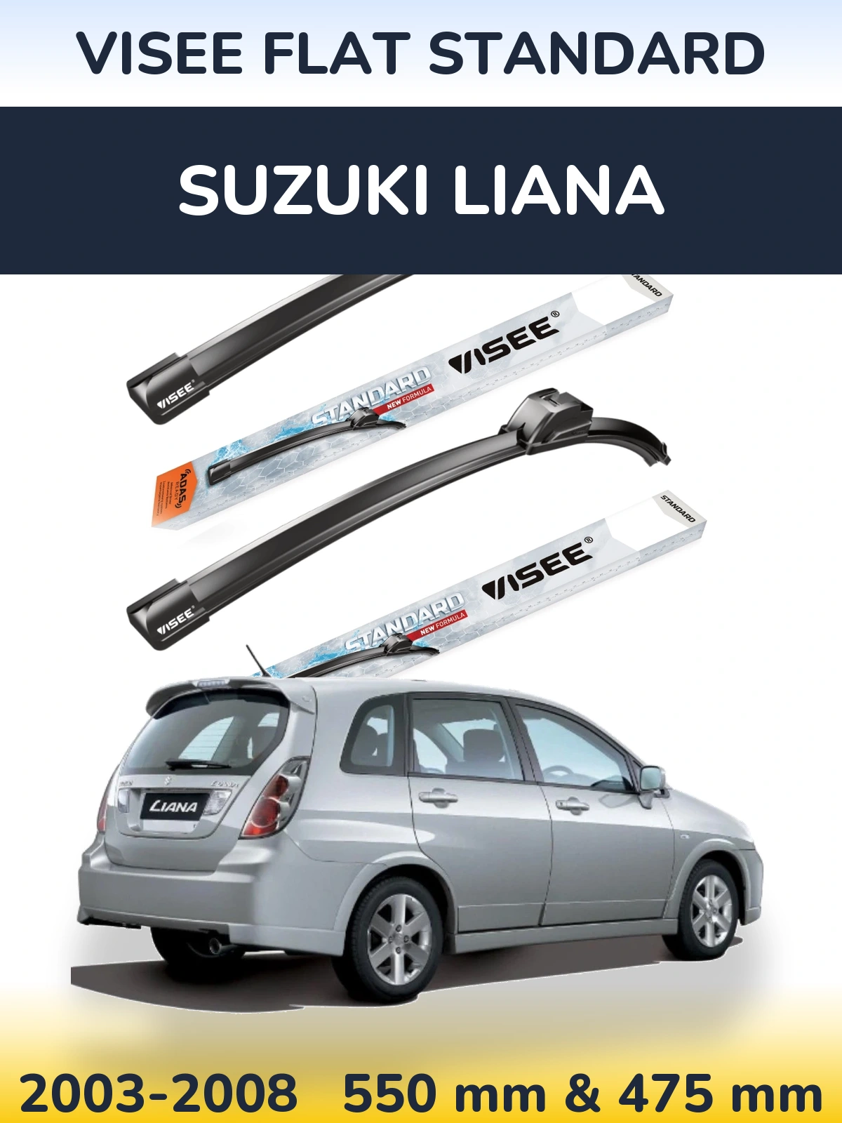 Sada předních stěračů VISEE FLAT STANDARD 550 a 475 mm pro Suzuki Liana 2003-2008