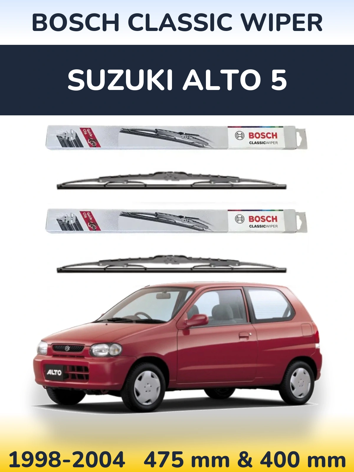 Sada předních stěračů BOSCH Classic Wiper 475 a 400 mm pro Suzuki Alto 5 1998-2004