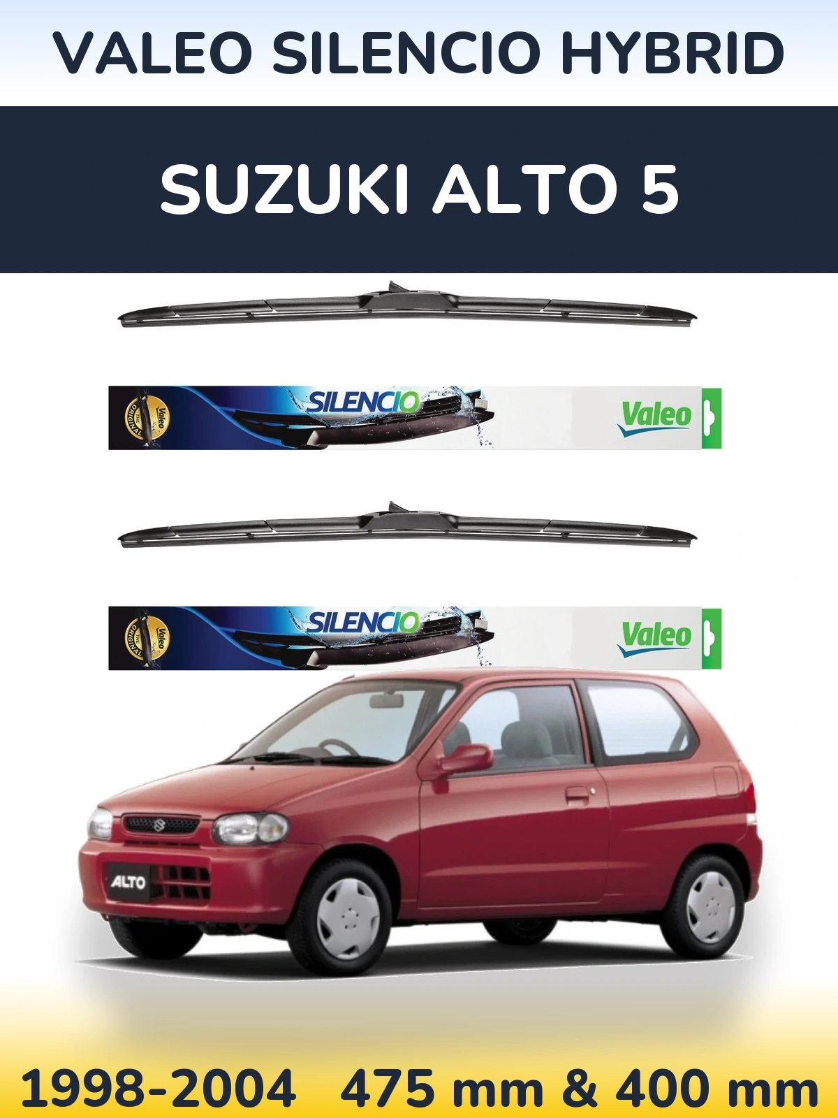 Sada předních stěračů Valeo Silencio Hybrid 475 a 400 mm pro Suzuki Alto 5 1998-2004