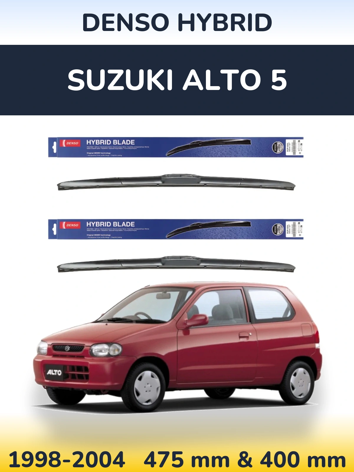Sada předních stěračů Denso Hybrid 475 a 400 mm pro Suzuki Alto 5 1998-2004