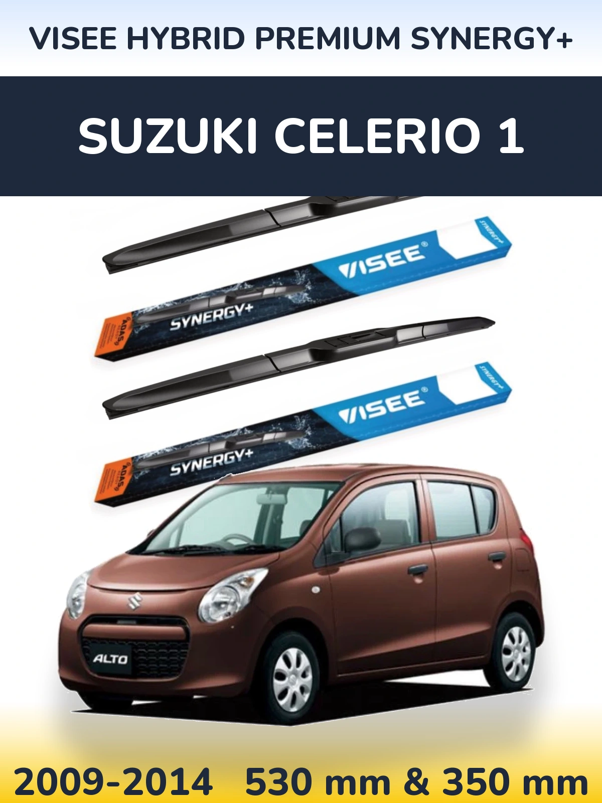 Sada předních stěračů VISEE HYBRID PREMIUM SYNERGY+ 530 a 350 mm pro Suzuki Celerio 1 2009-2014