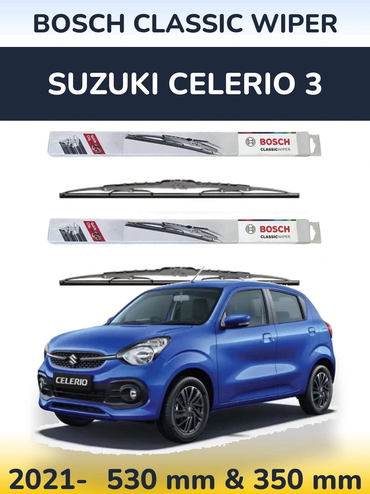 Sada předních stěračů BOSCH Classic Wiper 530 a 340 mm pro Suzuki Celerio 3 2021-2026