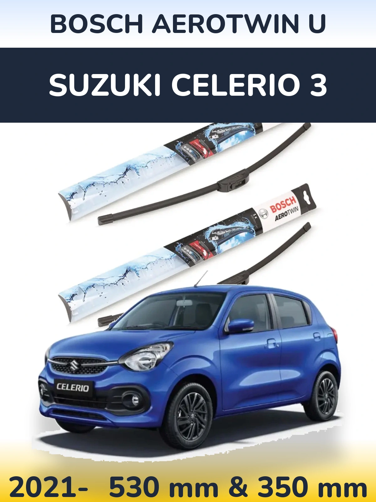 Sada předních stěračů BOSCH AeroTwin U 530 a 350 mm pro Suzuki Celerio 3 2021-2026