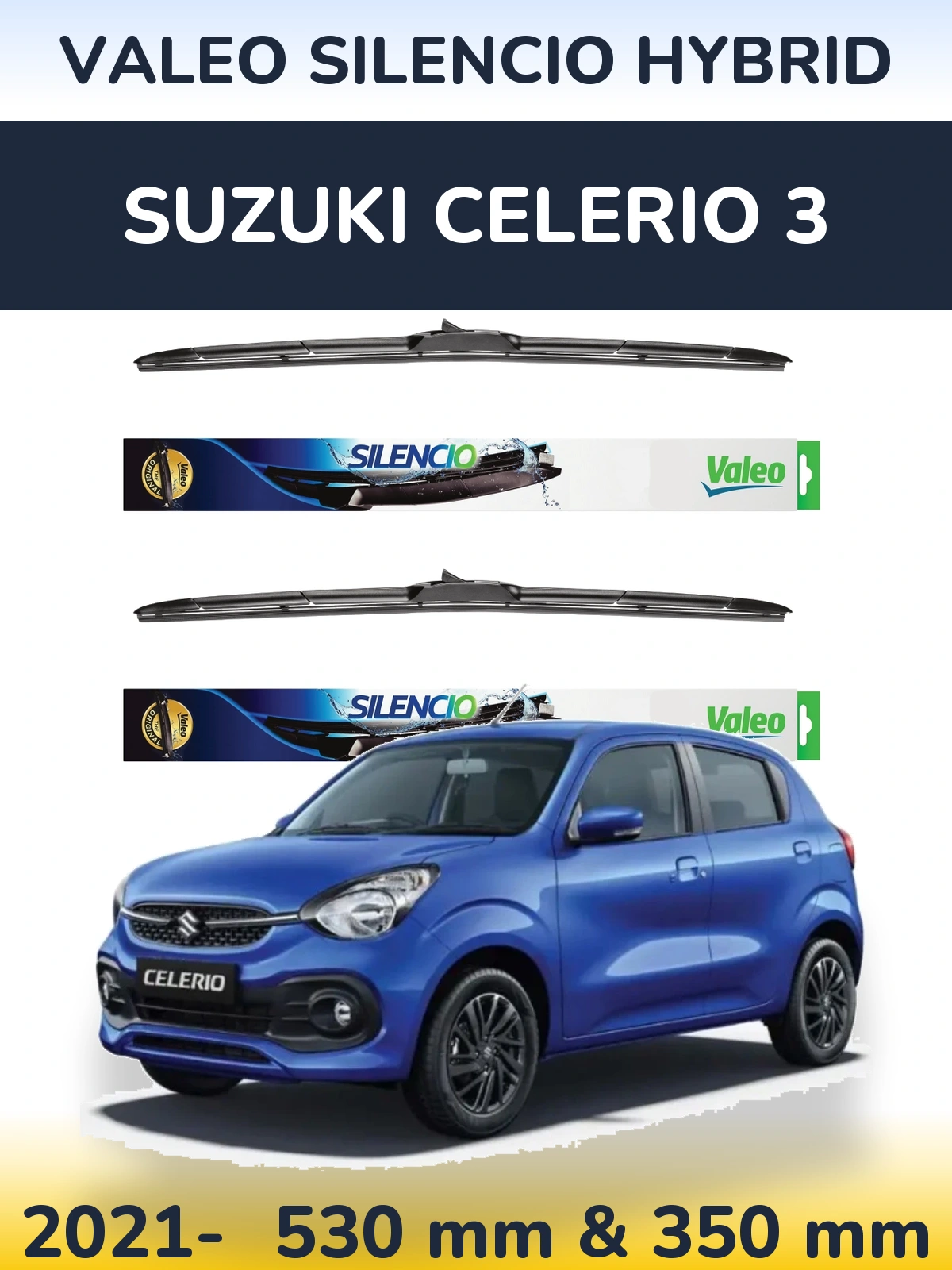 Sada předních stěračů Valeo Silencio Hybrid 530 a 350 mm pro Suzuki Celerio 3 2021-2026