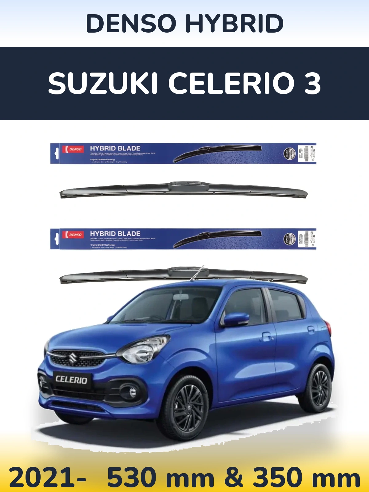 Sada předních stěračů Denso Hybrid 530 a 350 mm pro Suzuki Celerio 3 2021-2026